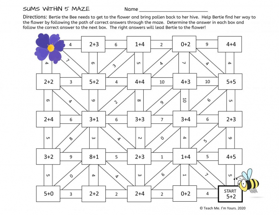 Addition Math Maze for Kindergarten  Teach Me. I