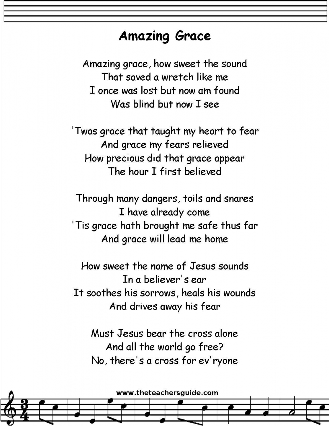 Amazing Grace Lyrics Printable - Printable Word Searches