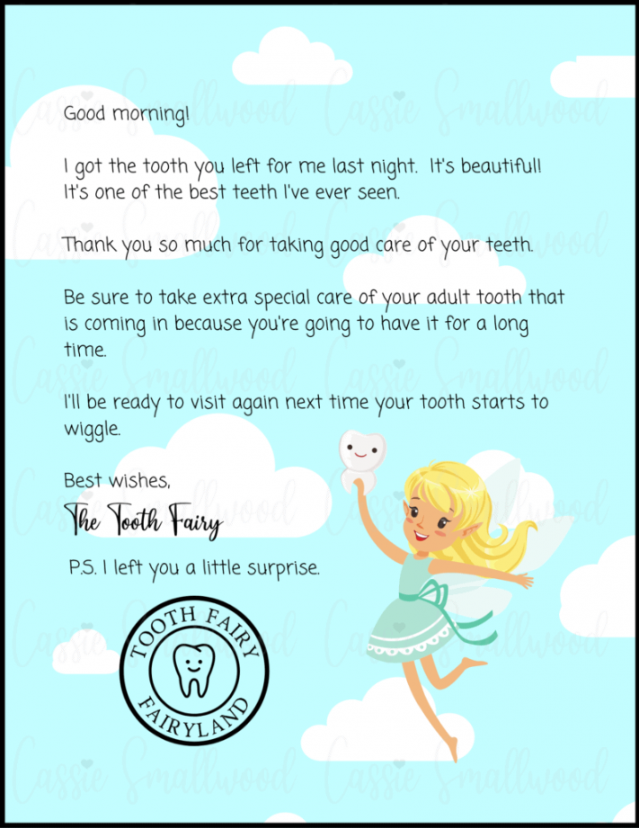 Awesome Tooth Fairy Letter Printable - Cassie Smallwood