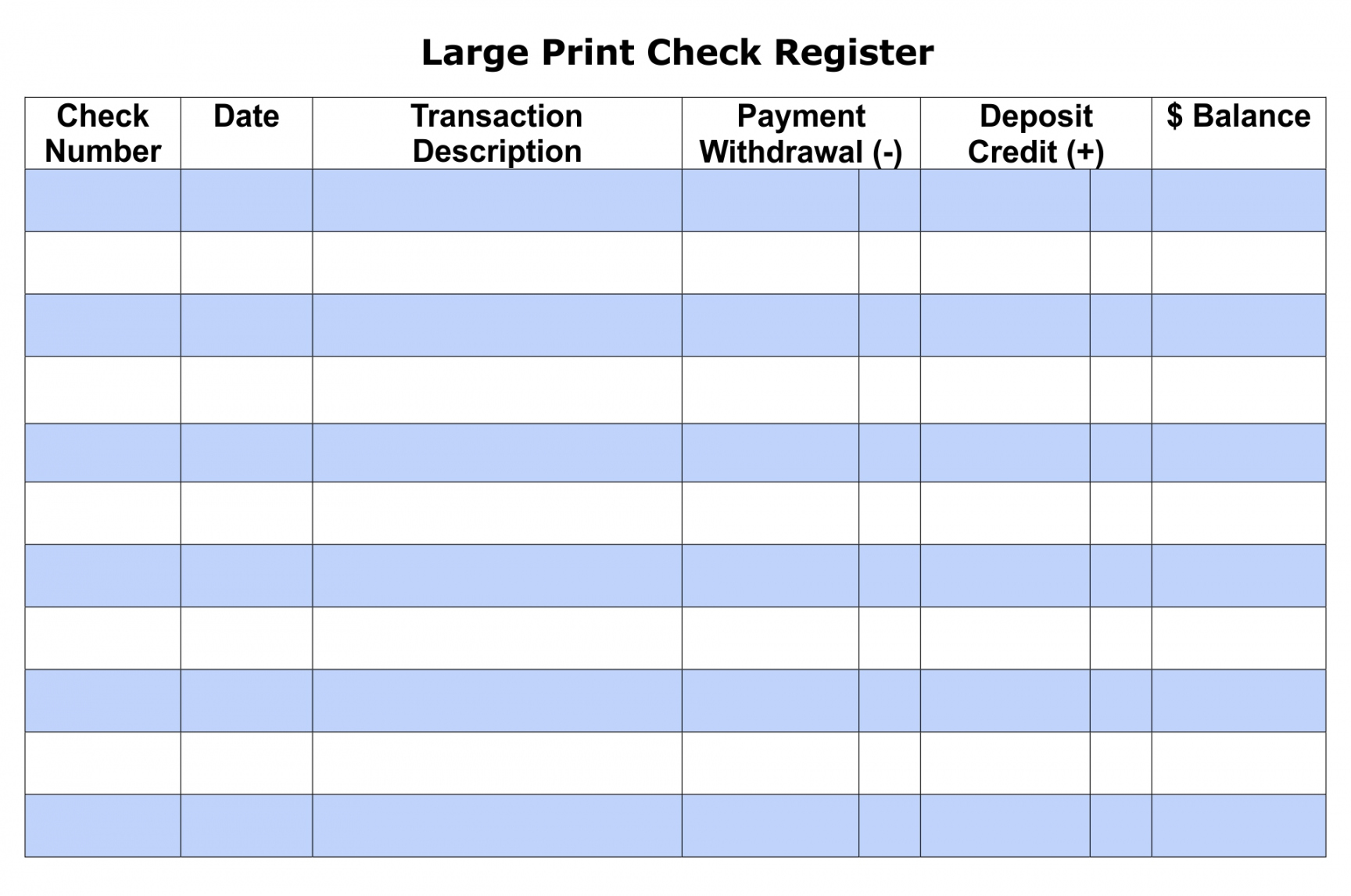 Best Free Printable Checkbook Register - printablee