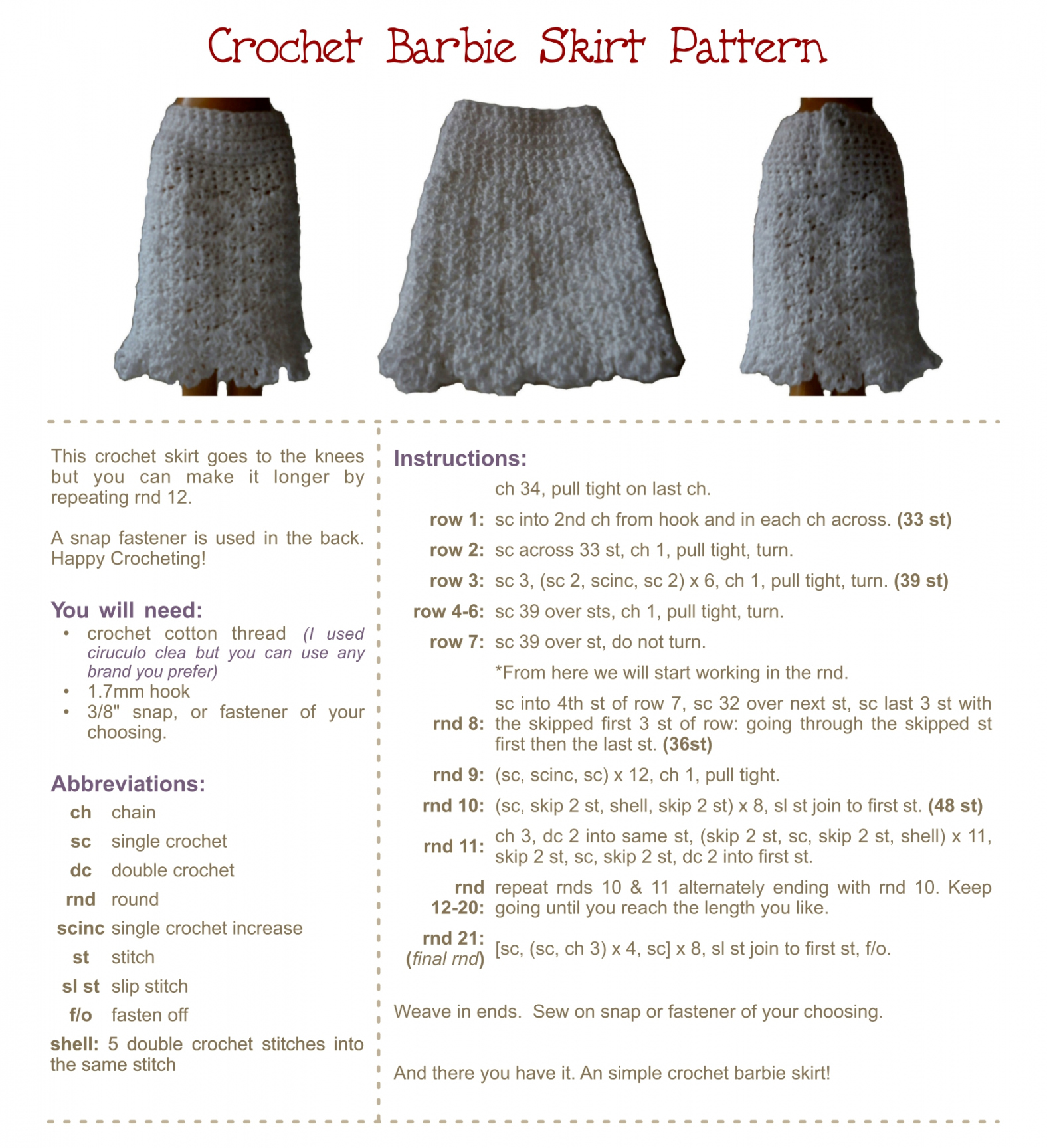 Best Free Printable Doll Clothes Crochet Pattern - printablee