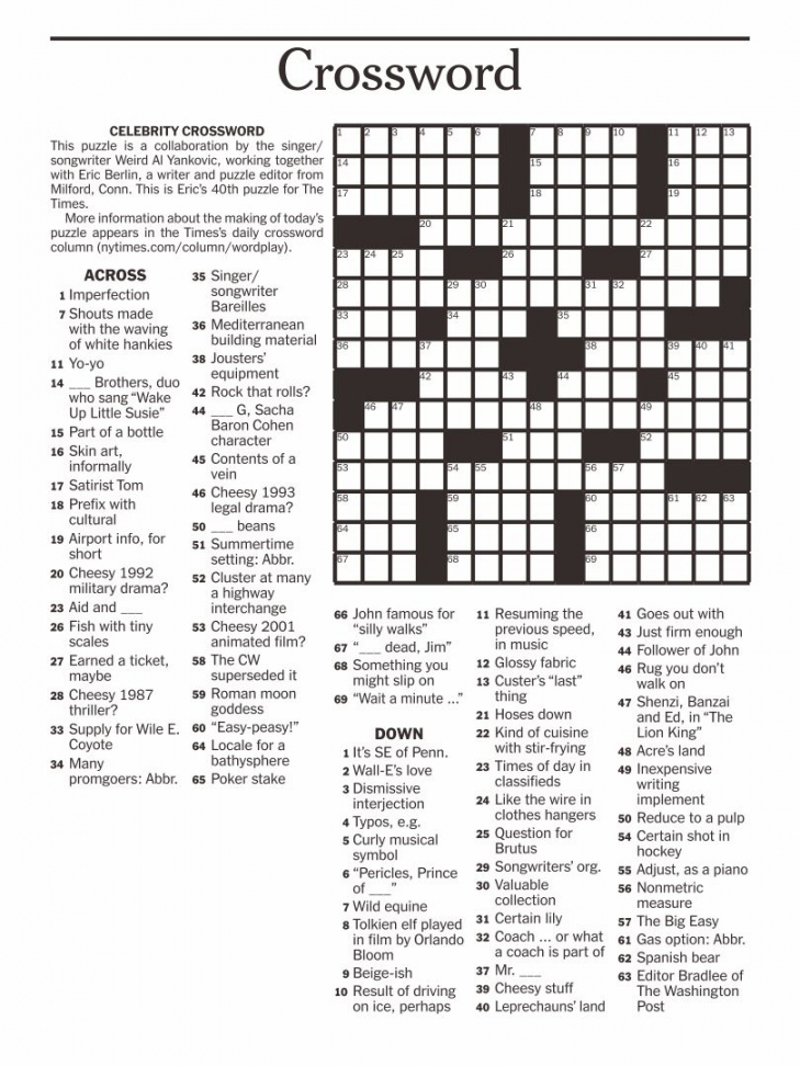 Best Free Printable Entertainment Crossword Puzzles