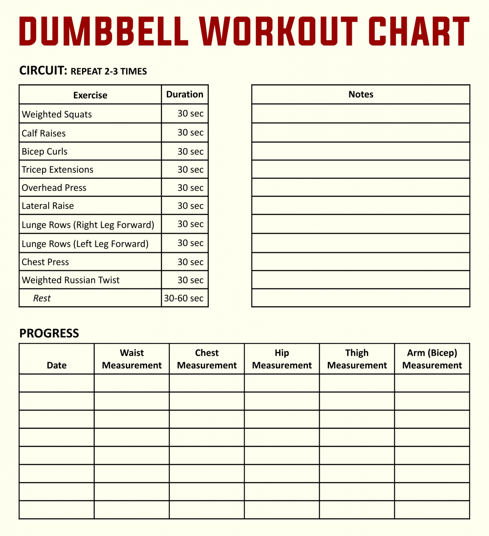 Best Free Printable Workout Charts Exercises - printablee