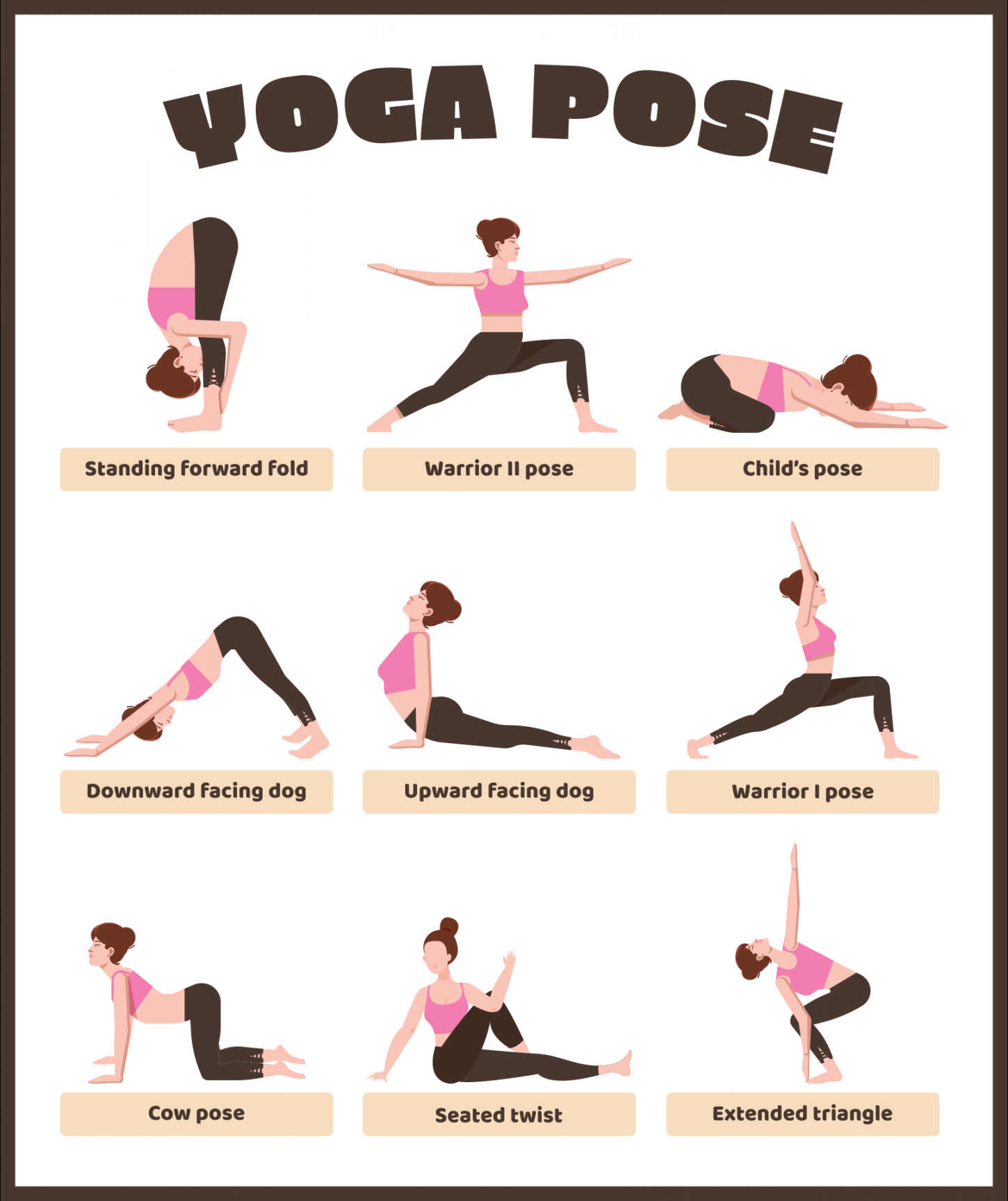 Workout Posters For Home Gym Yoga Poses Reference Chart Studio Black White  Exercise Motivational Class Stand or Hang Wood Frame Display 9x13 - Poster  Foundry