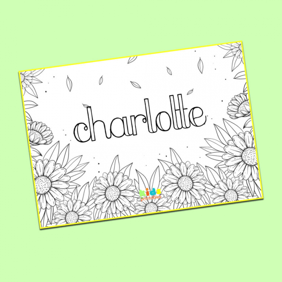 Custom Name Coloring Page - Floral Theme  Kids-Printables