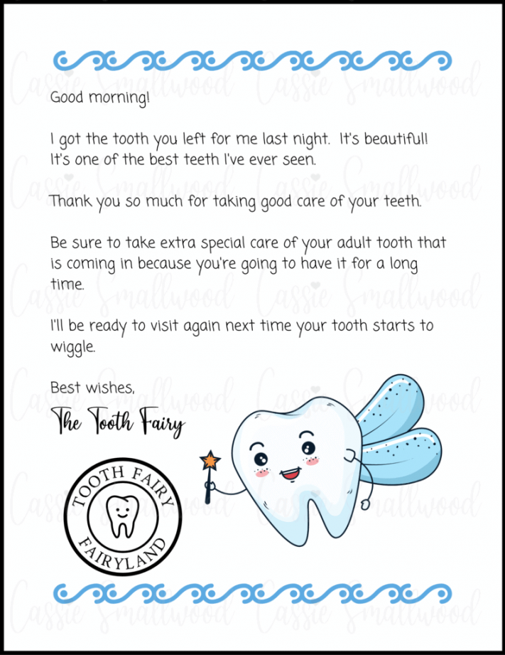 Cute Tooth Fairy Letter For Boys - Cassie Smallwood