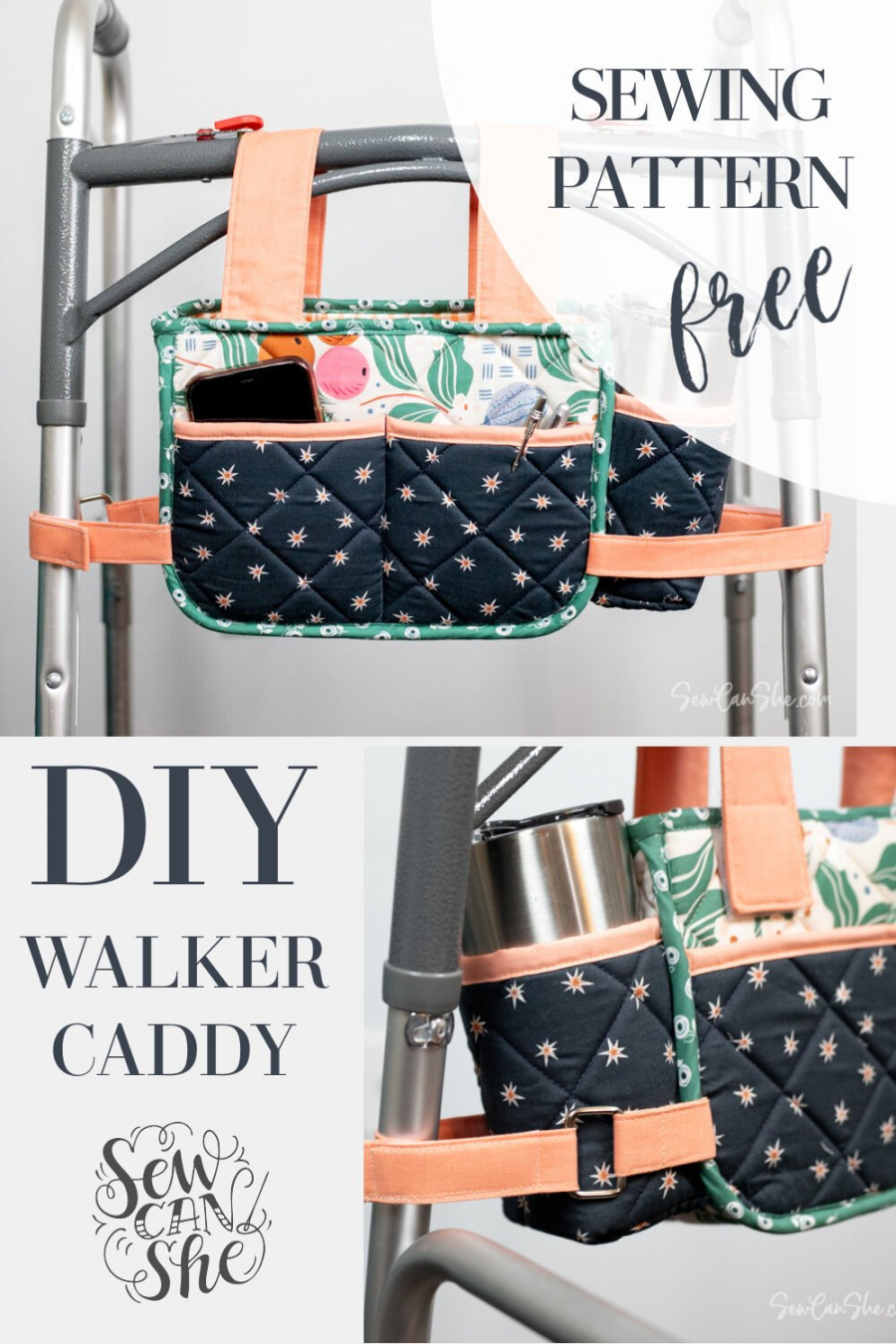 DIY Walker Caddy - with a cup holder! free sewing pattern