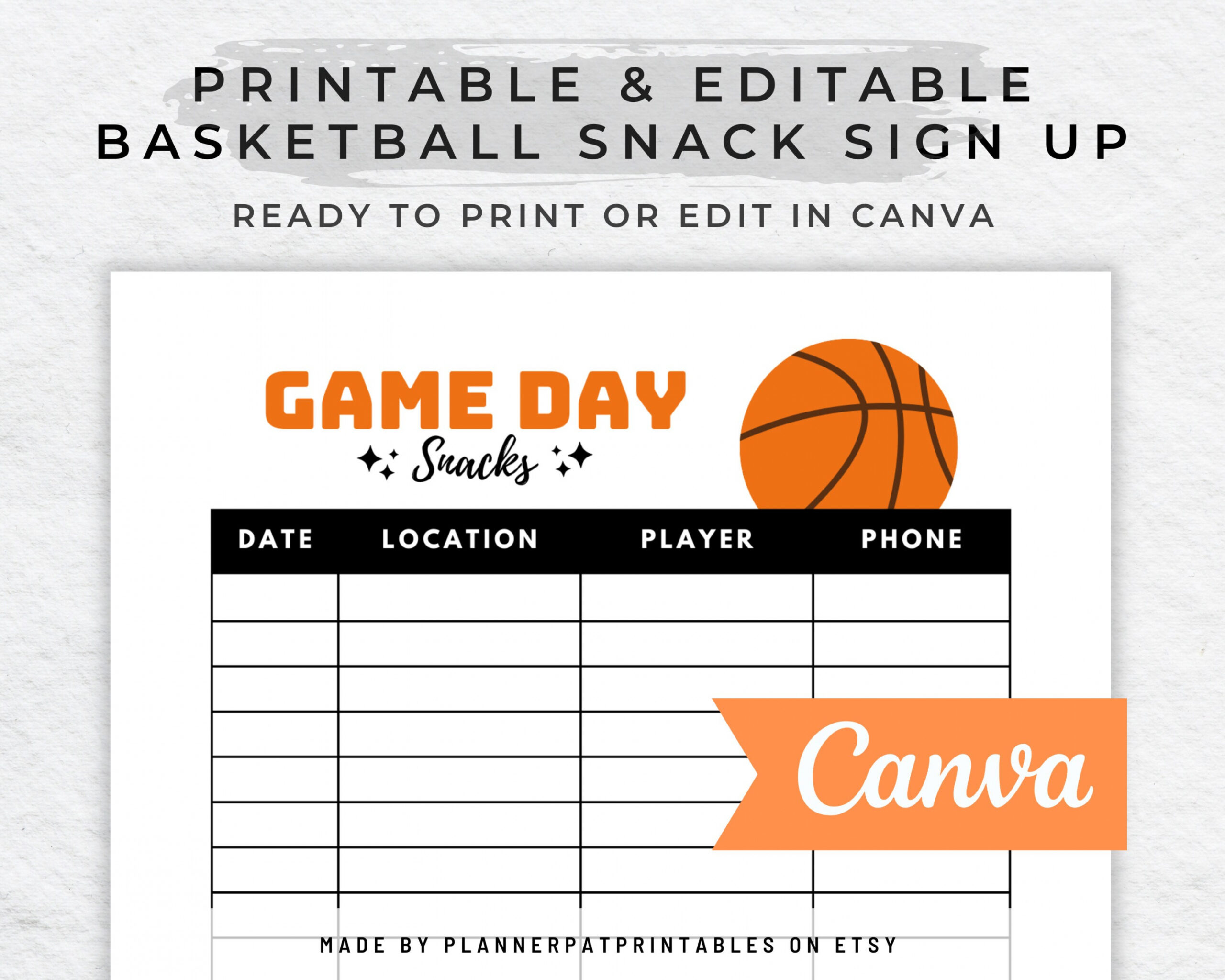 Editable Basketball Snack Schedule Sign up Sheet Printable - Etsy