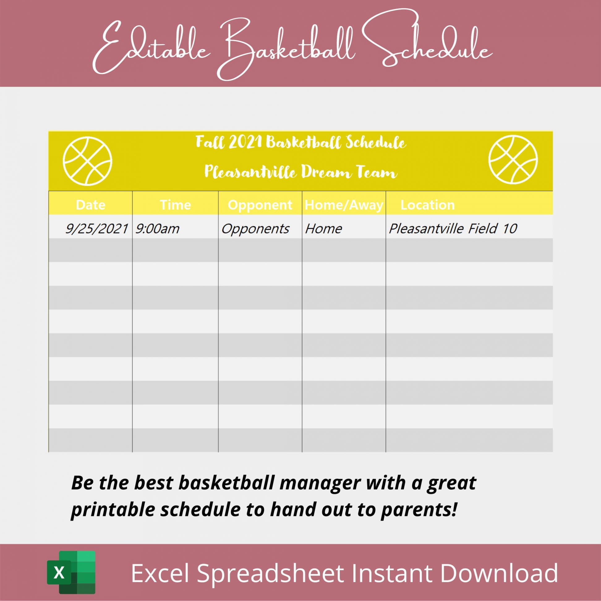 Editable Printable Basketball Schedule