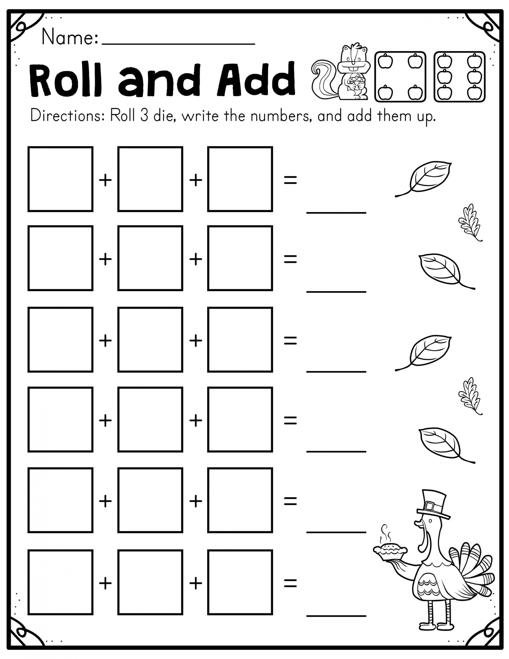 Fall Roll and Add Worksheet (First Grade)  Made By Teachers