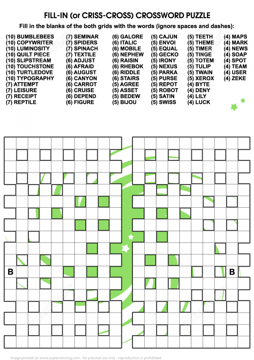 Fill in Crossword Criss-Cross Puzzle  Free Printable Puzzle Games