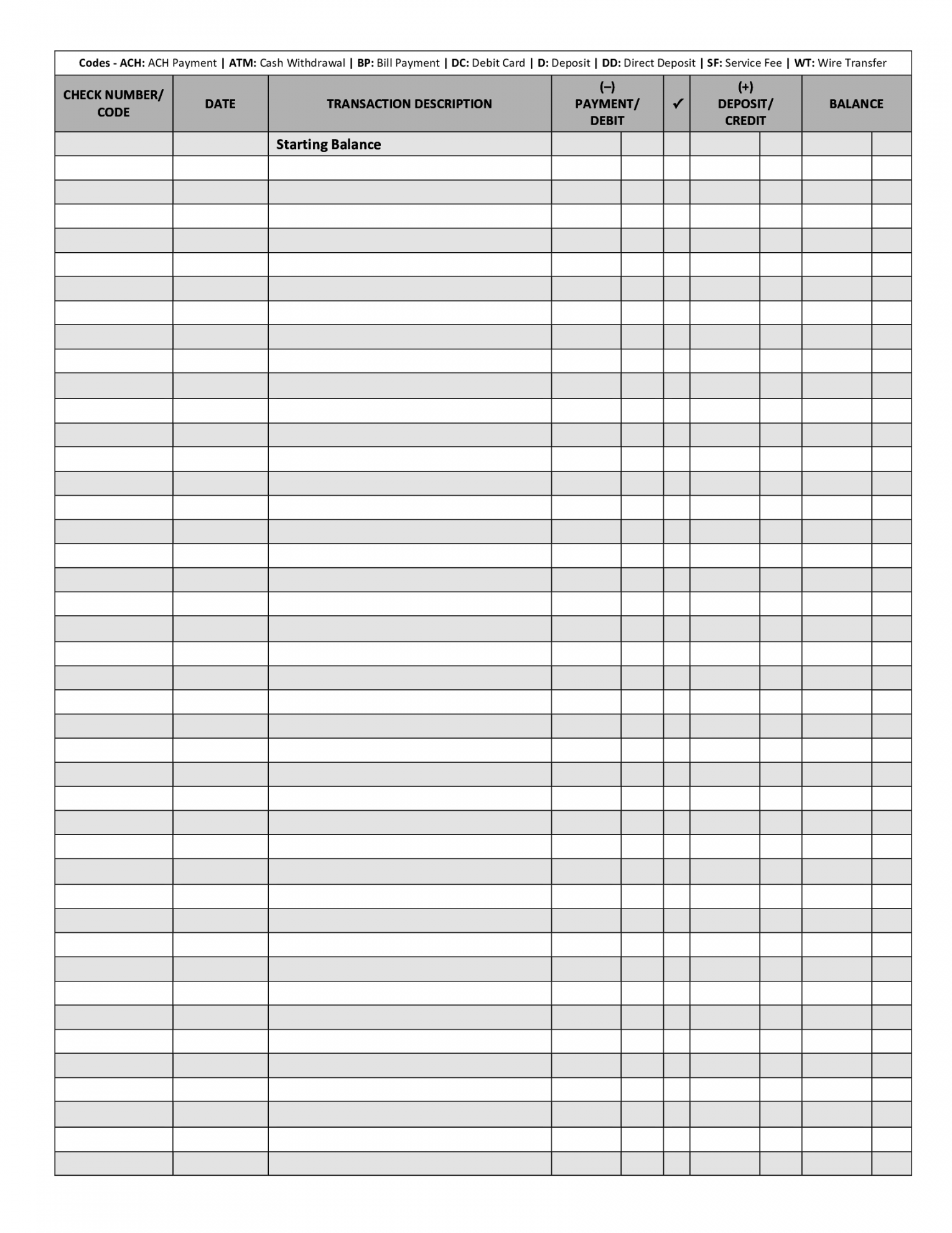 Fillable Checkbook Register Template  PDFLiner