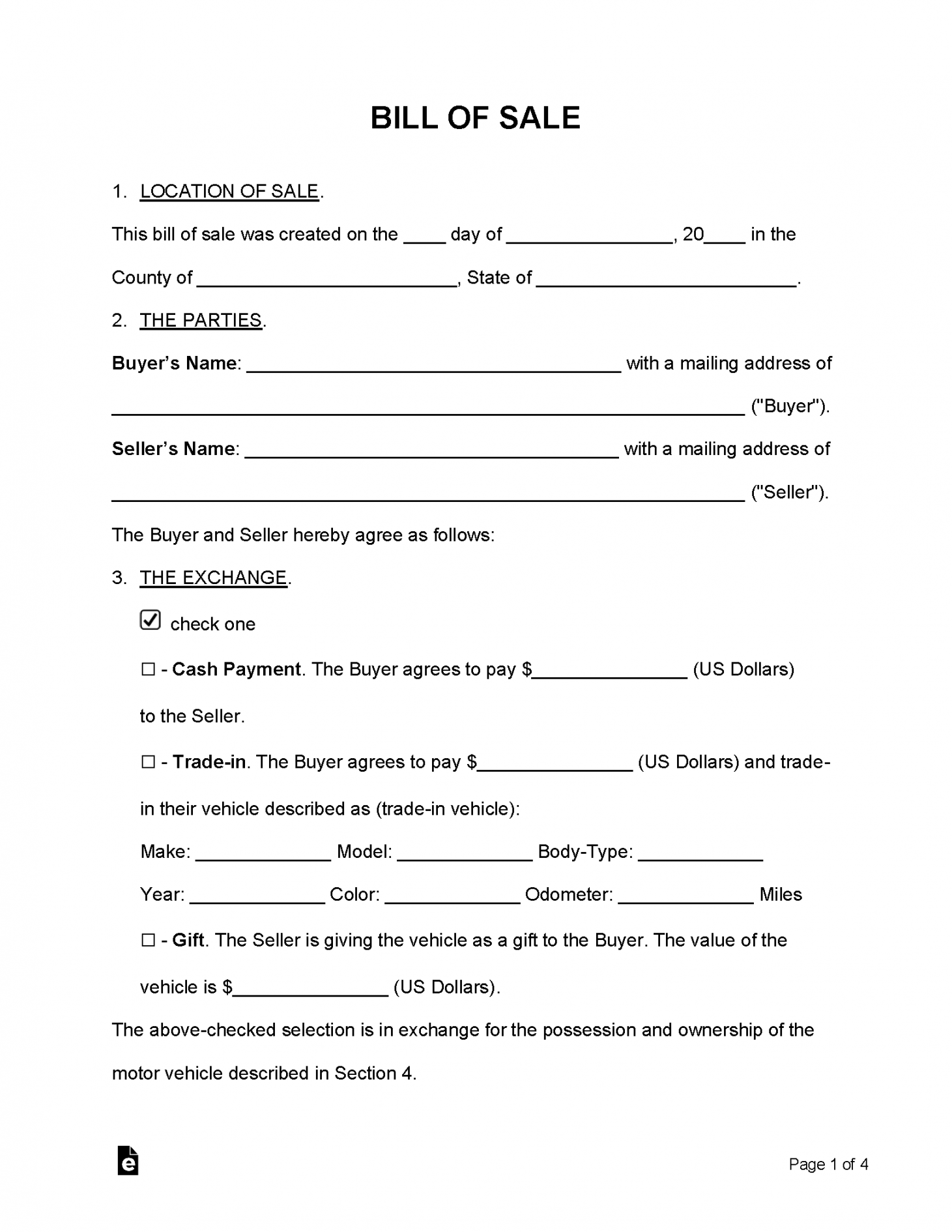 Free Bill of Sale Forms () - PDF  Word – eForms