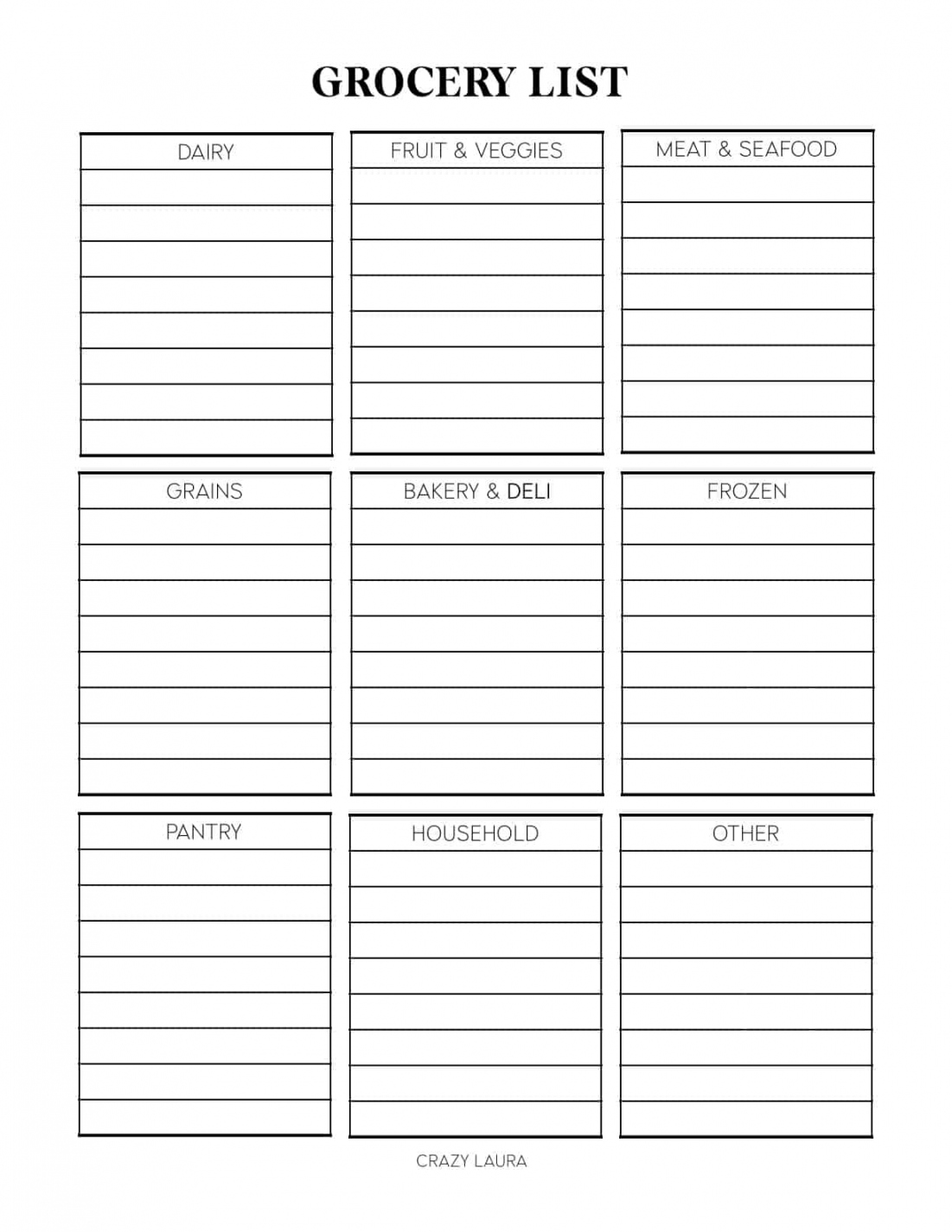 Free Grocery List Printable With Three Versions - Crazy Laura