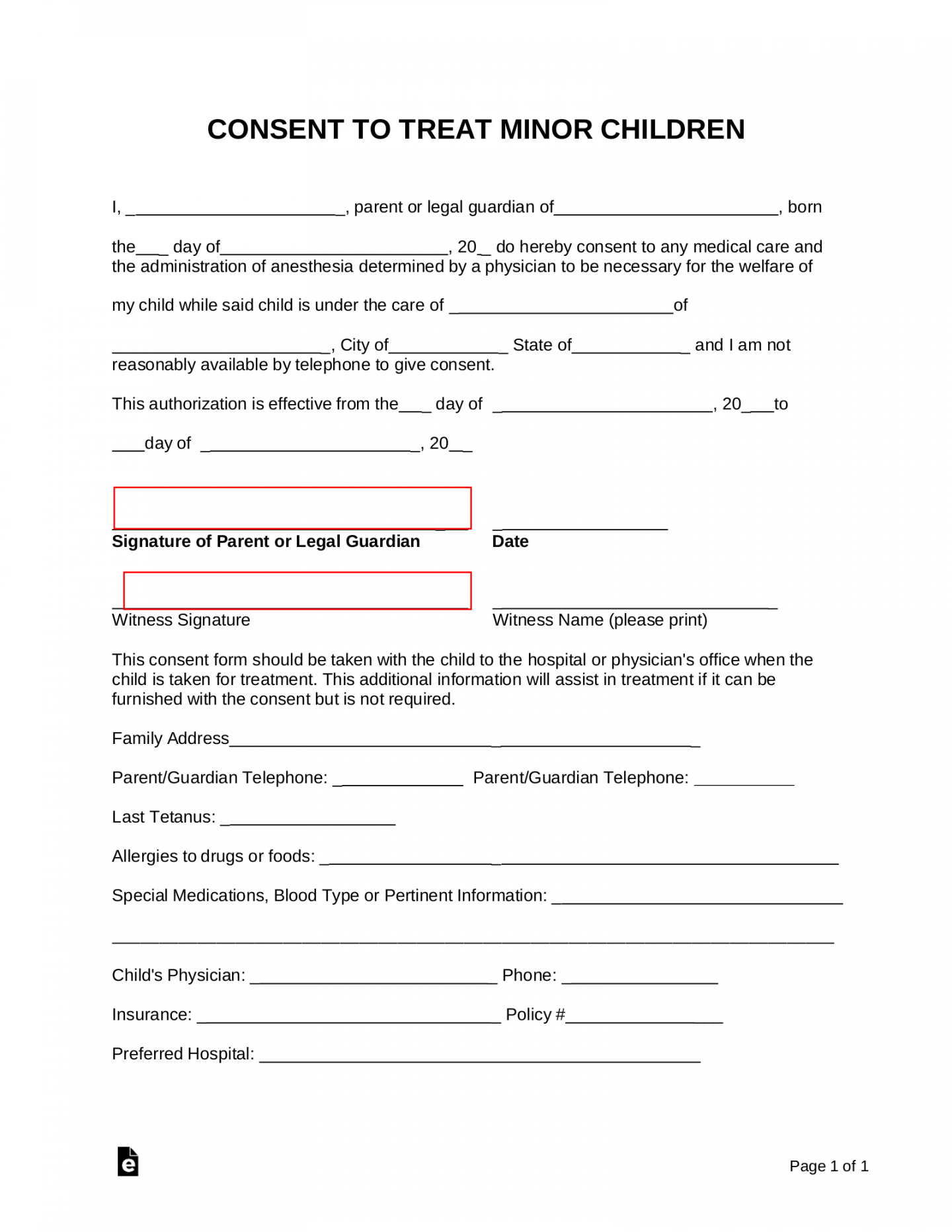 Free Minor (Child) Medical Consent Form - PDF  Word – eForms