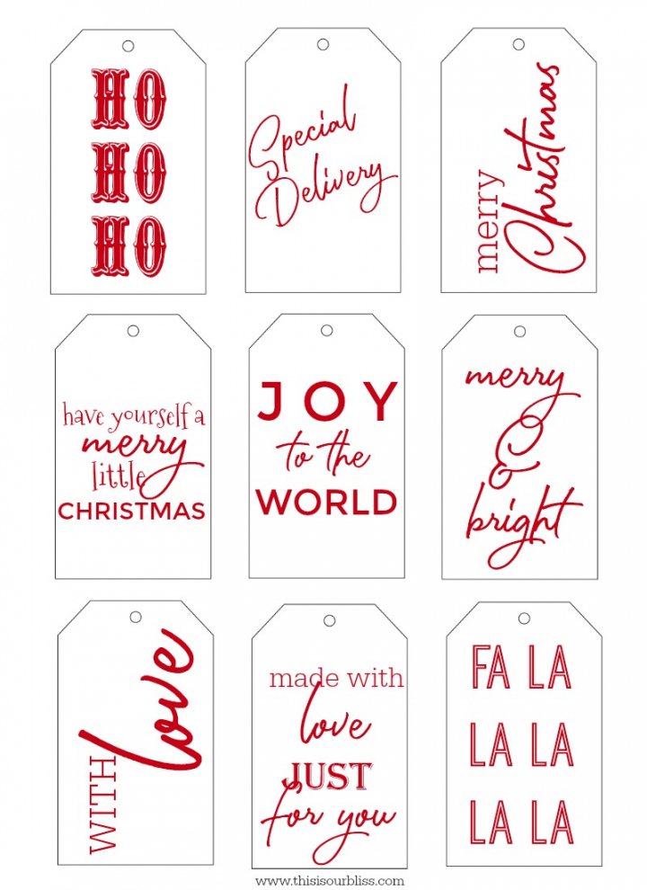 Free Printable Christmas Gift Tags RED - This is our Bliss - This