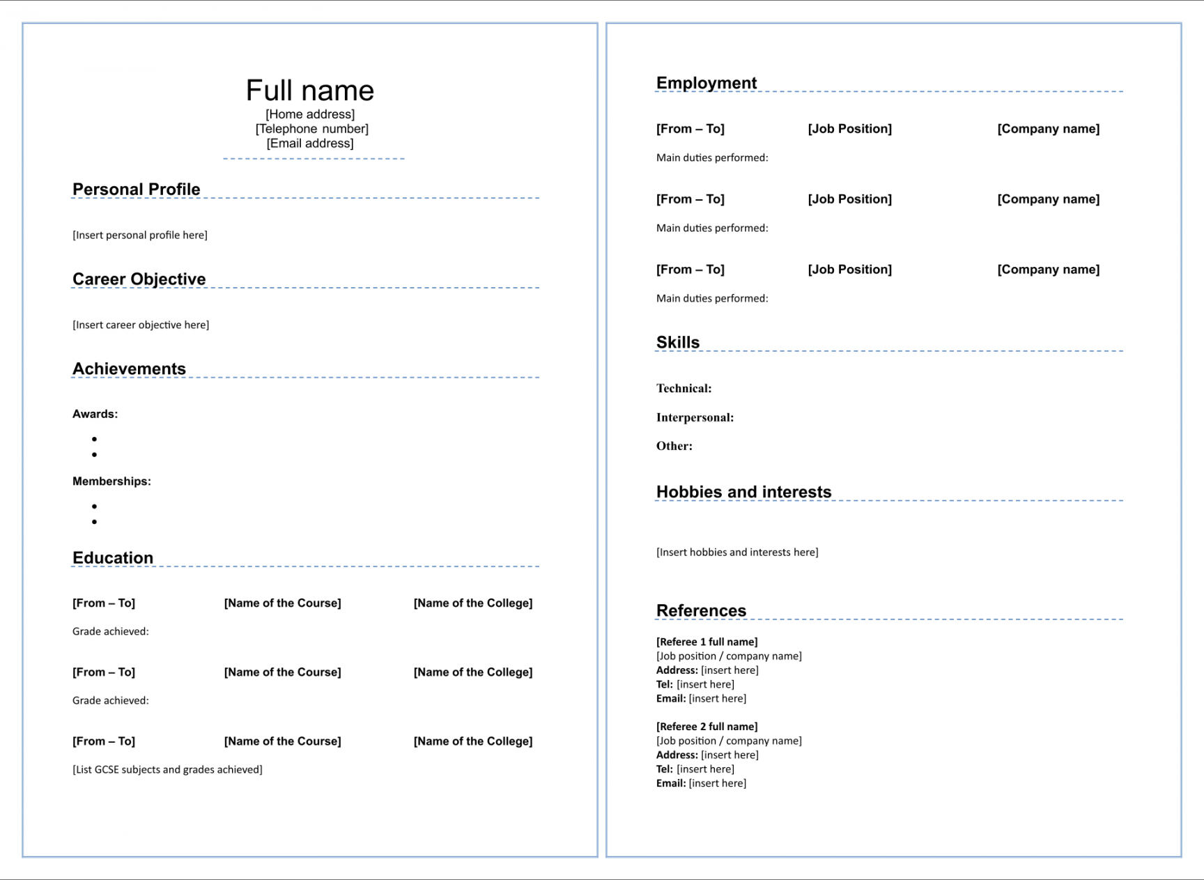 Free Printable Fill In The Blank Resume
