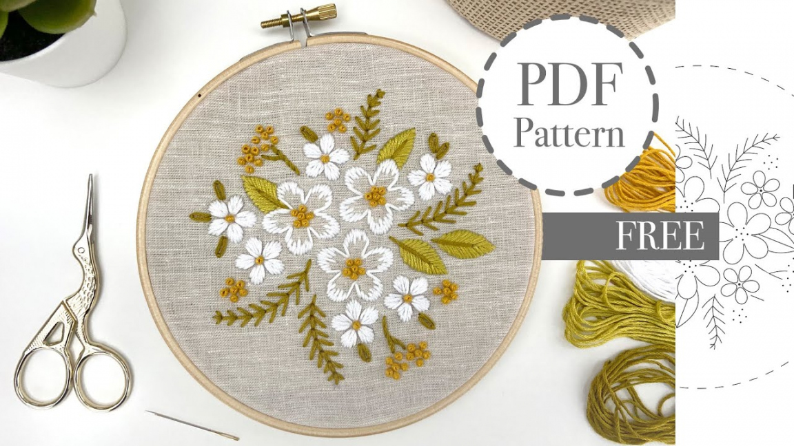 Free Printable Hand Embroidery Pattern for Beginners, How to embroider a  bouquet.