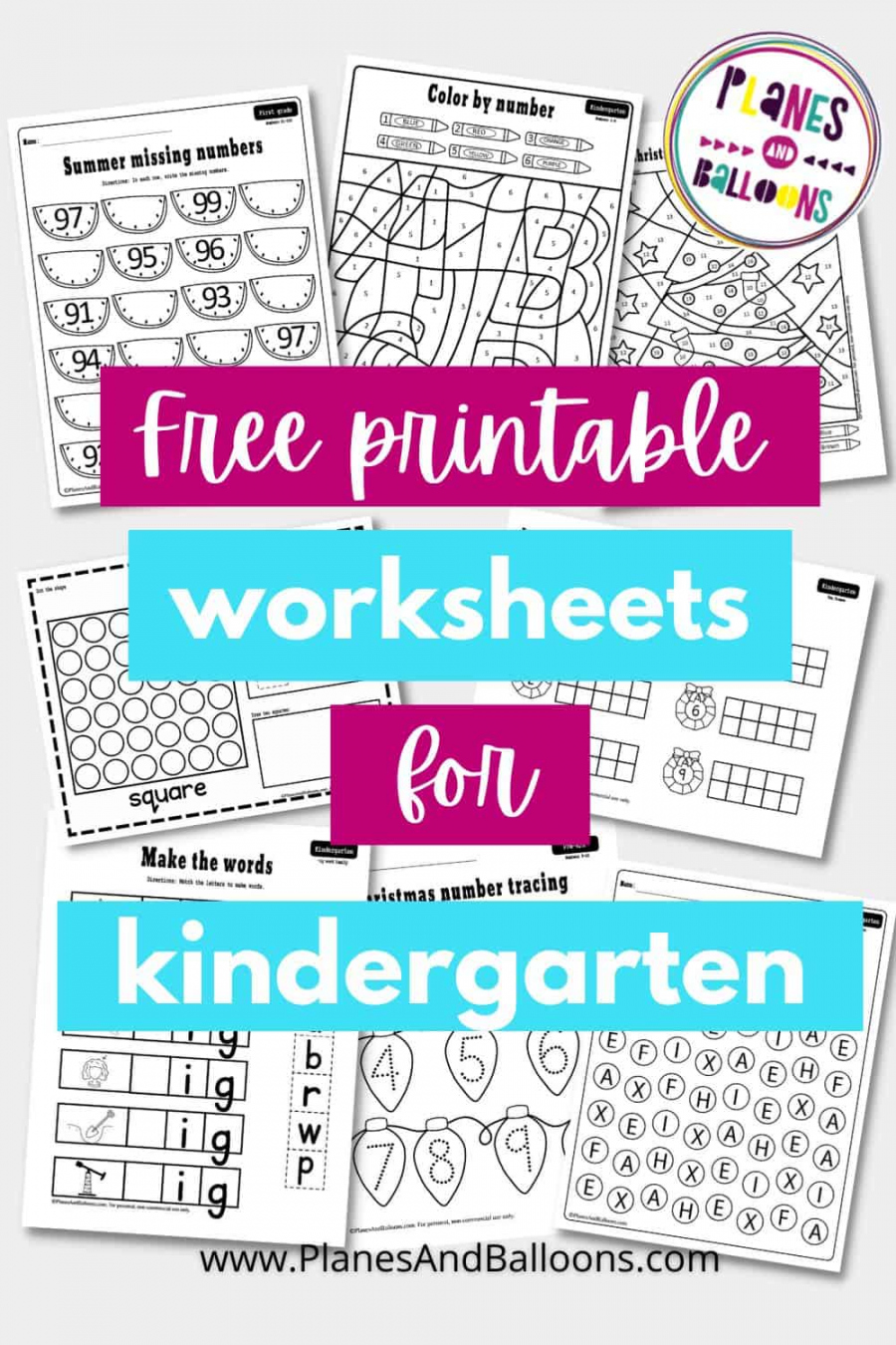 Free Printable Kindergarten Worksheets PDF - Planes & Balloons