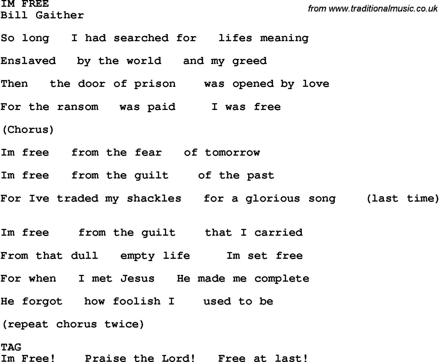 Free Printable Southern Gospel Song Lyrics
