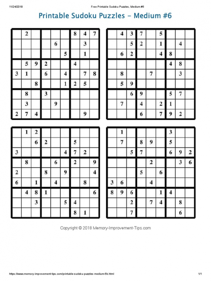 Free Printable Sudoku Puzzles, Medium #  PDF