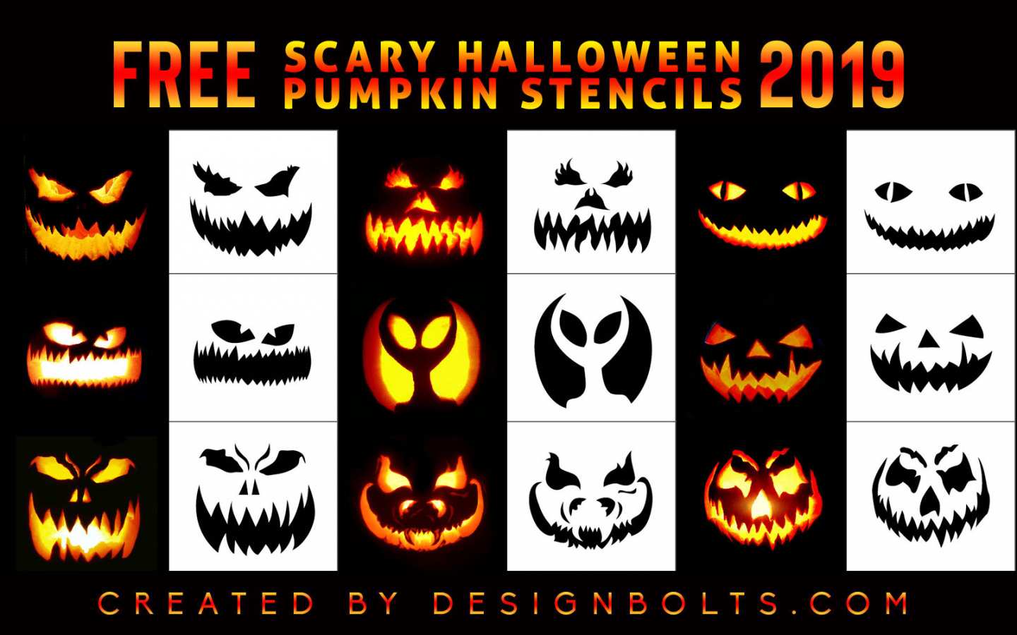 Free Scary Halloween Pumpkin Carving Stencils, Faces, Templates