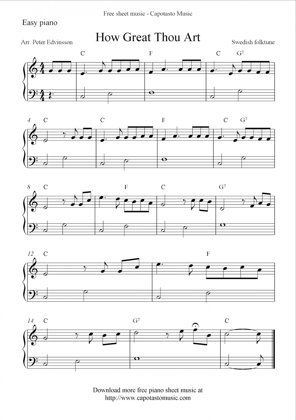 Free Sheet Music Scores: Free easy piano sheet music, How Great
