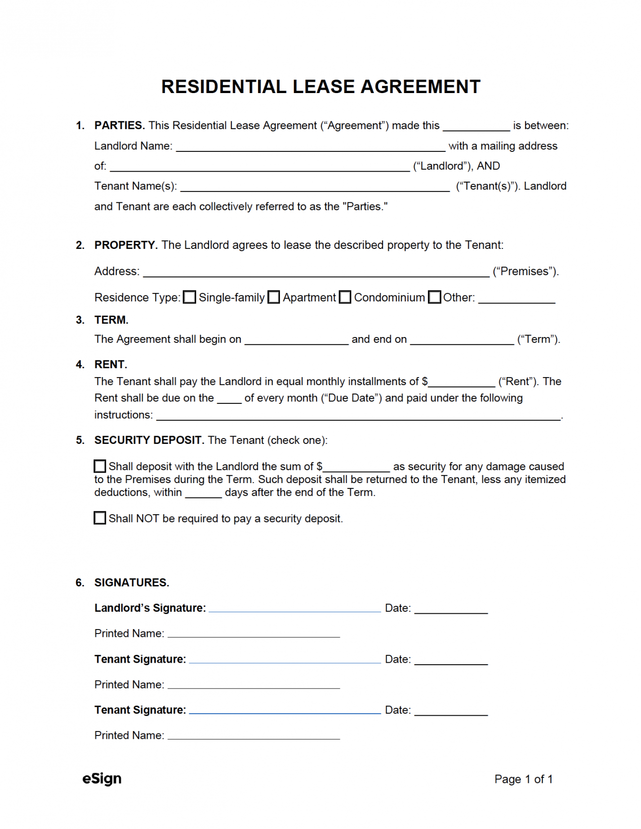 Free Simple (-Page) Lease Agreement Template  PDF  Word