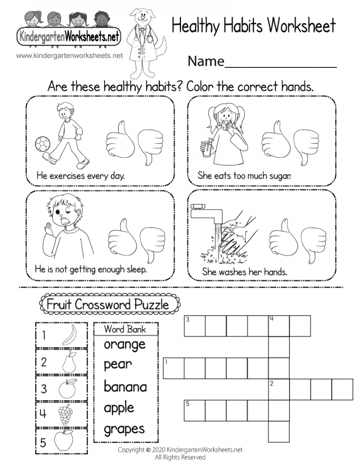 Healthy Habits Worksheet for Kindergarten - Printable, Digital