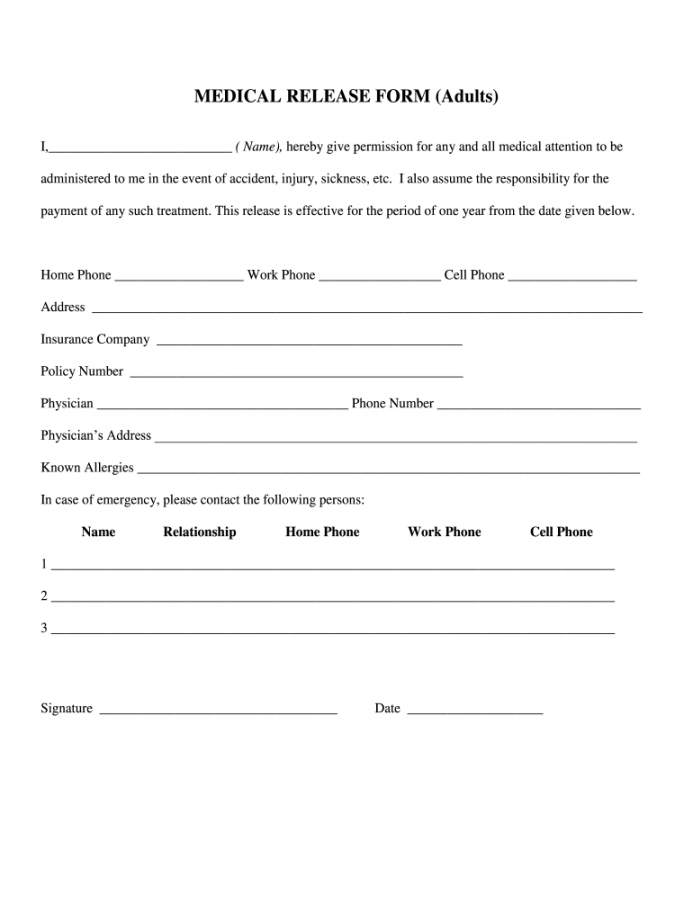 Medical Release Form Printable Free