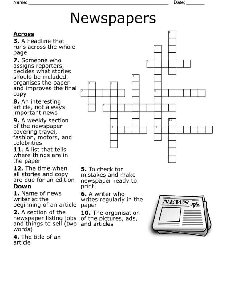 Newspapers Crossword - WordMint