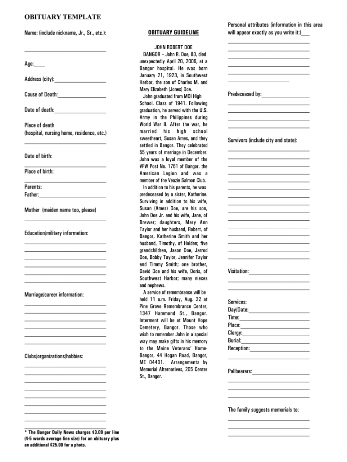 Obituary Template - Fill Online, Printable, Fillable, Blank