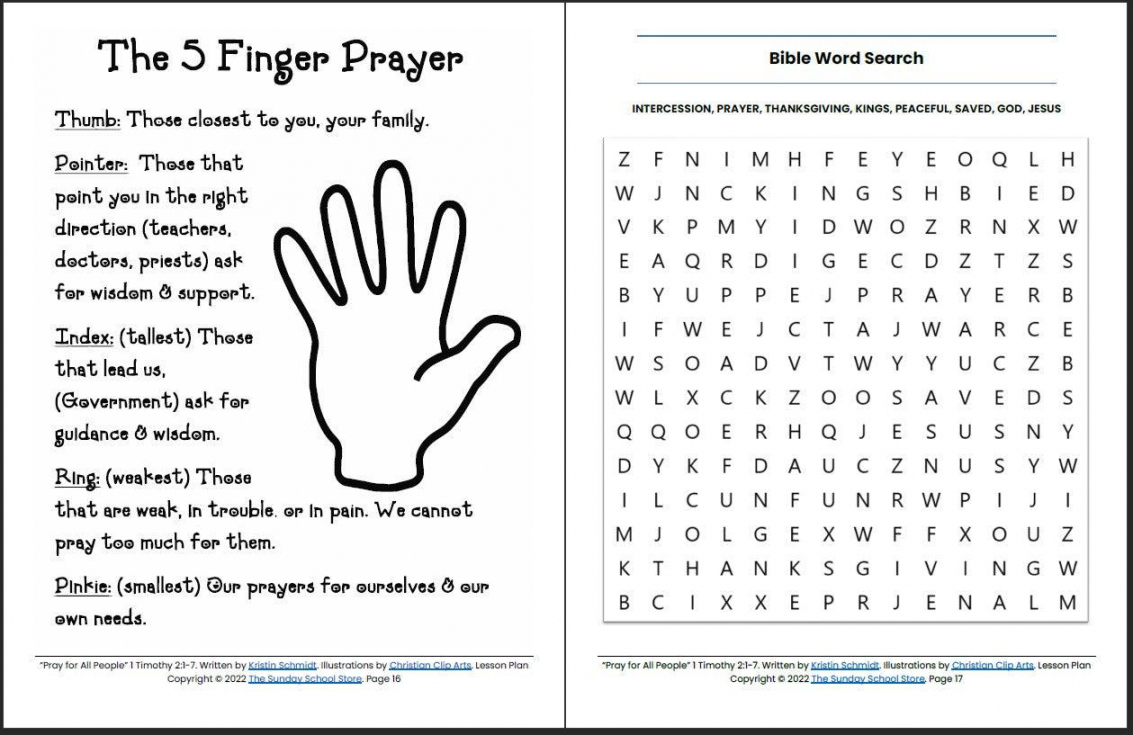 Pray for All People ( Timothy ) Printable Bible Lesson & Sunday School  Activities