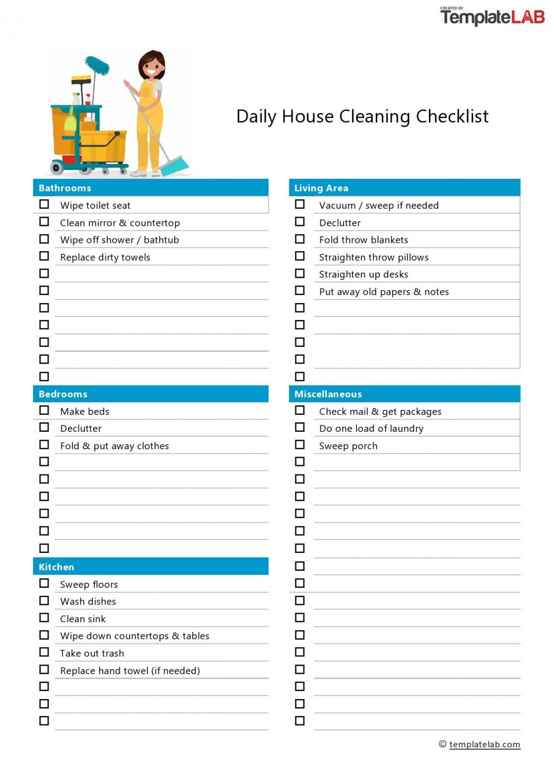 Printable House Cleaning Checklist Templates ᐅ TemplateLab