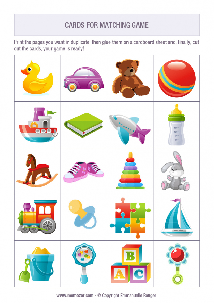 Printable matching game for baby - objects - Print and cut out the