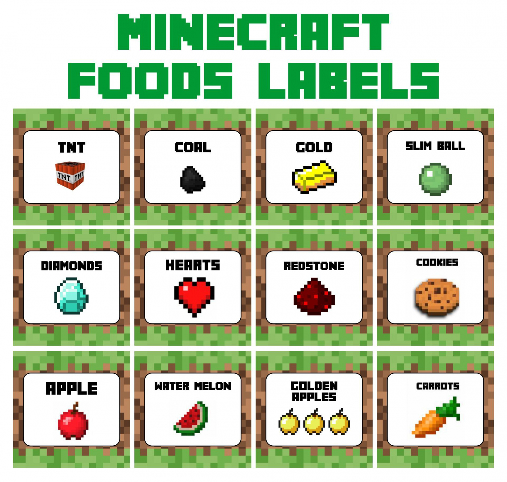 Printable Minecraft Food Tent Cards  Minecraft food, Minecraft