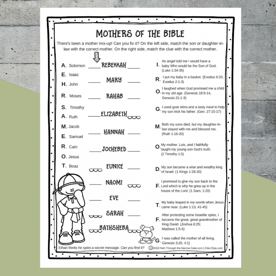 Printable Mothers of the Bible Worksheet - Kids Bible Teacher