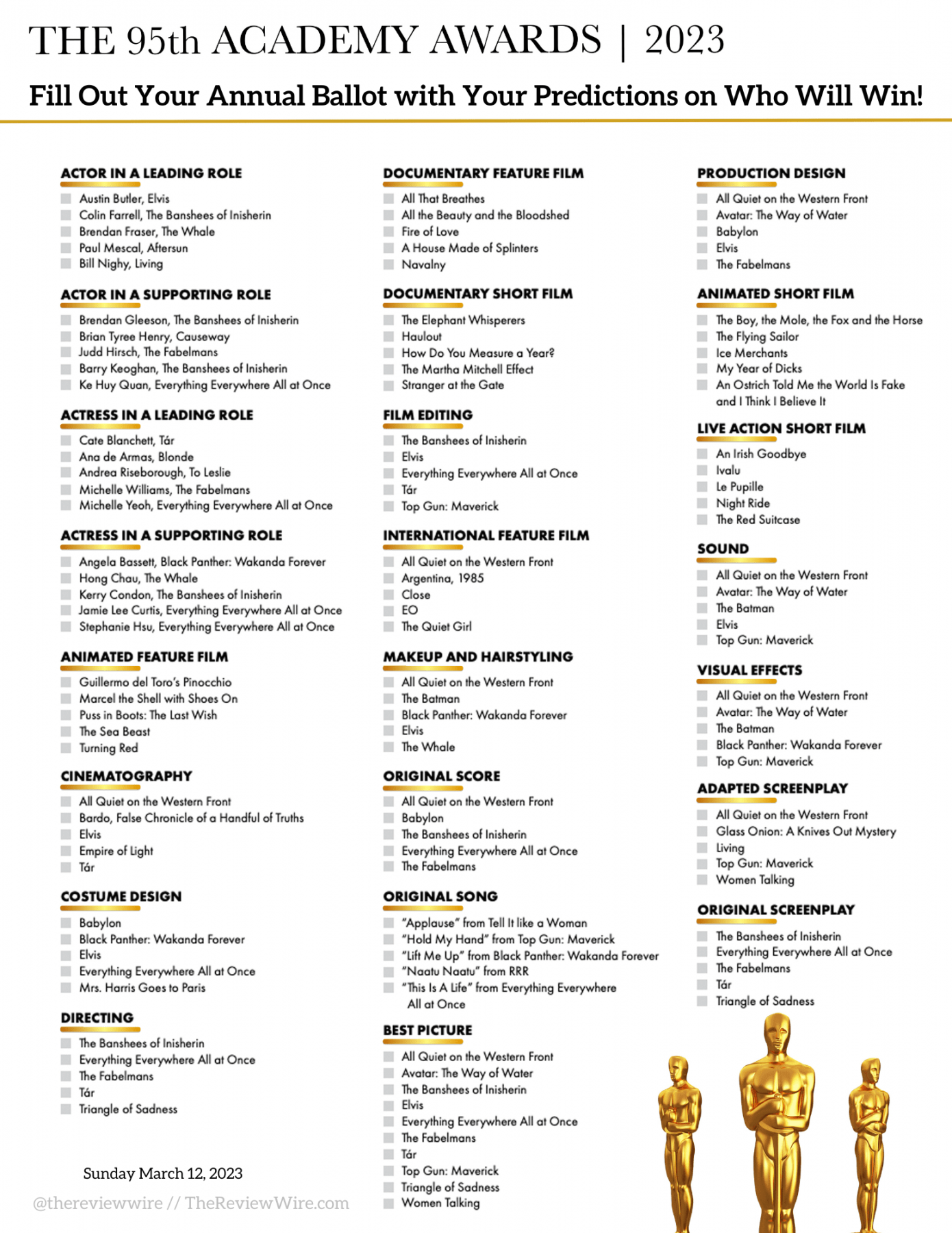 Printable  Oscar Ballot: Complete List  The Review Wire