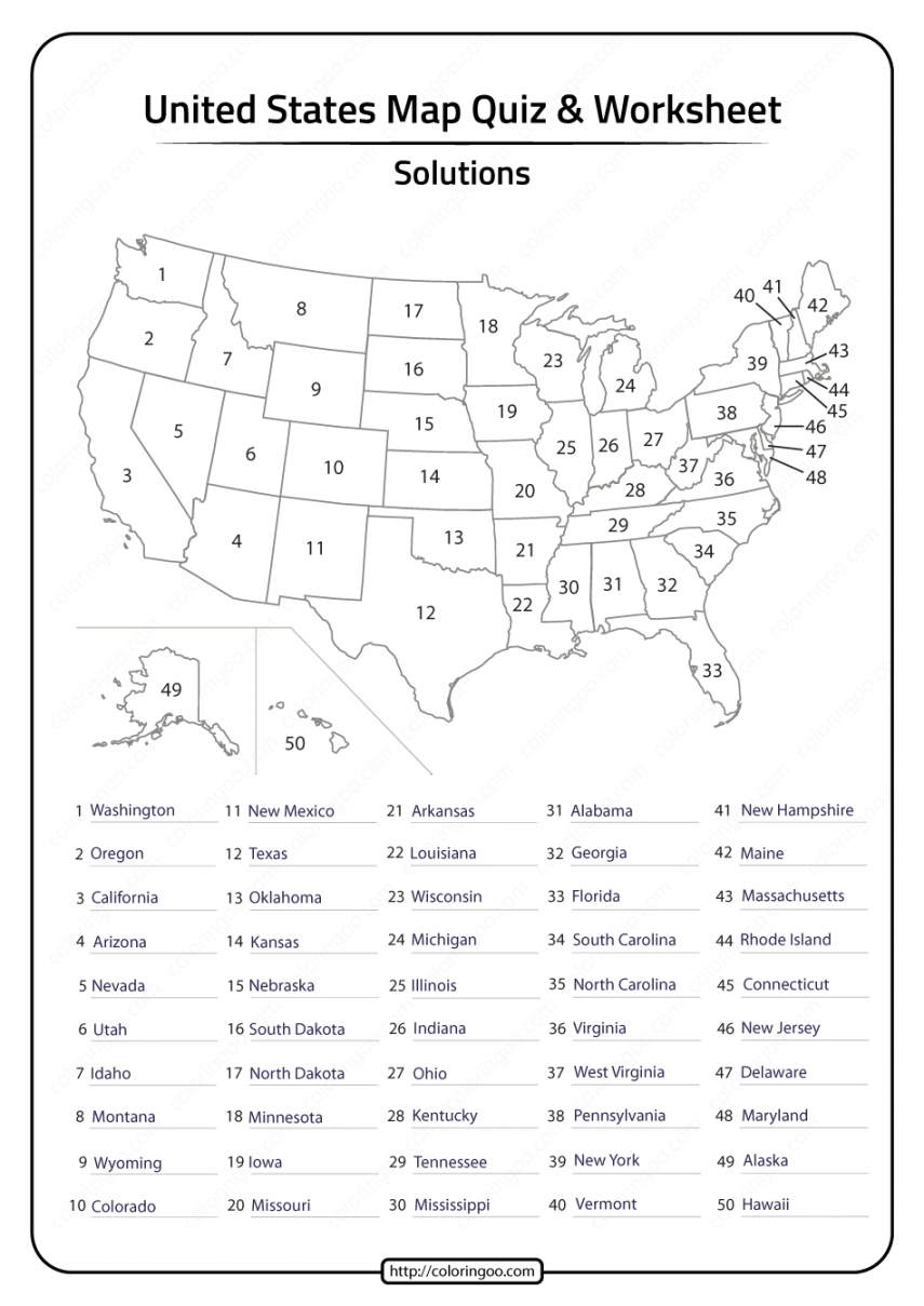 Printable  States in United States of America Map