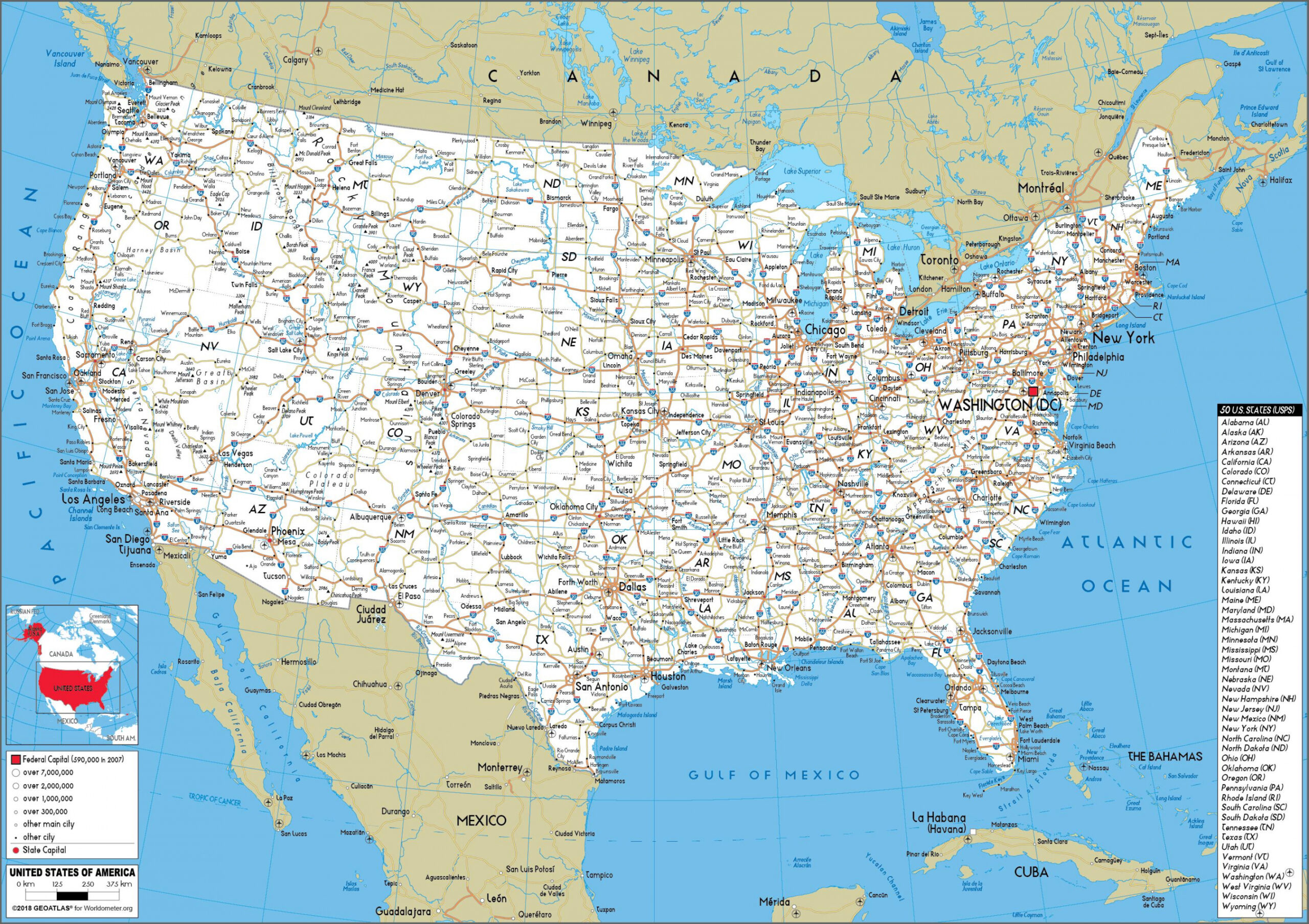 Road map of USA: roads, tolls and highways of USA