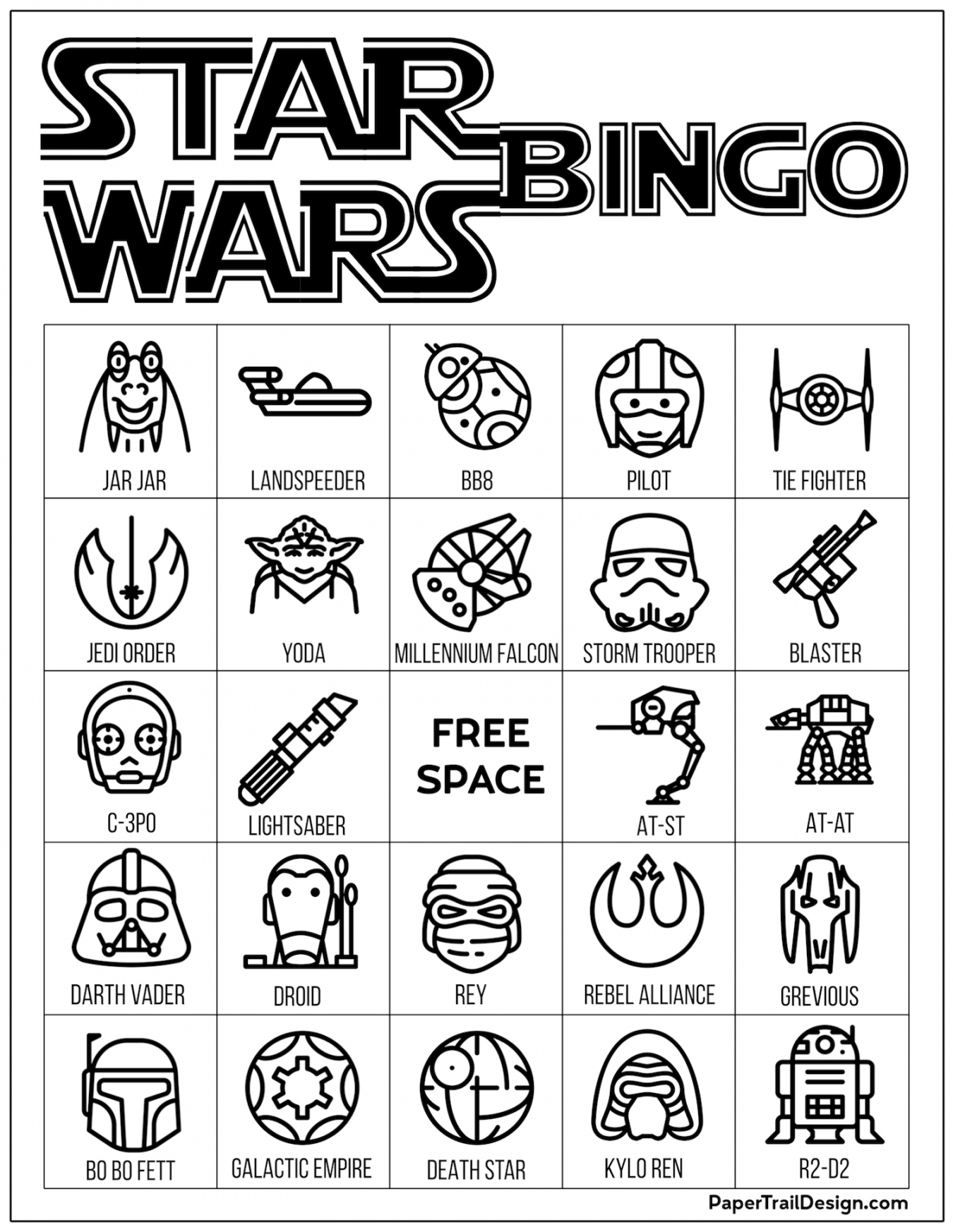 Star Wars Bingo Free Printable Party Game - Paper Trail Design