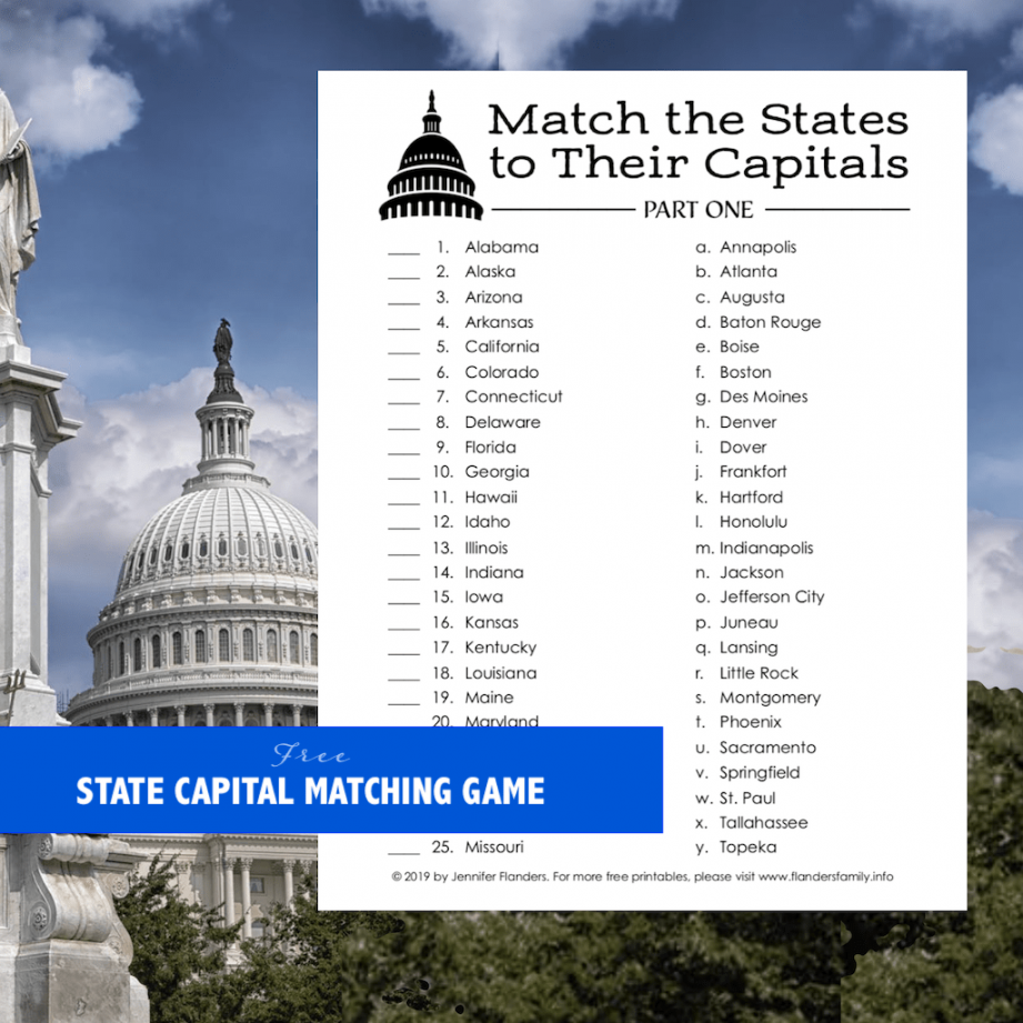 State Capital Matching Game - Flanders Family Homelife