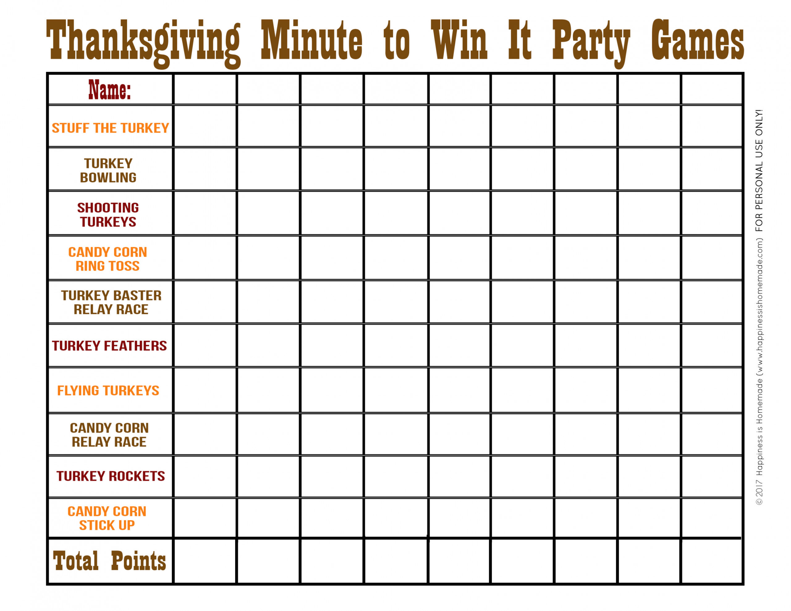 Thanksgiving Minute to Win It Games - Happiness is Homemade