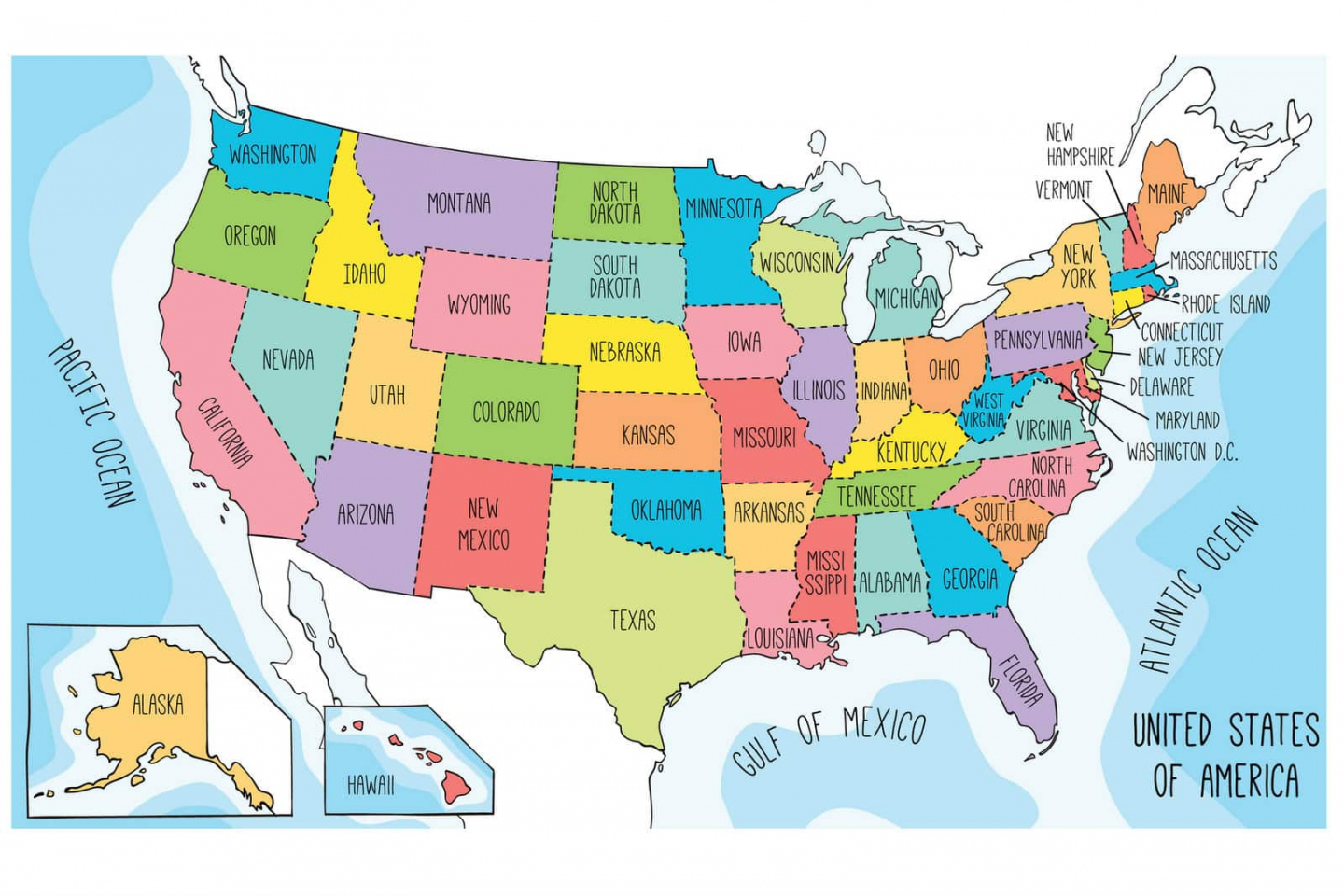 US maps to print and color - includes state names - Print Color Fun!