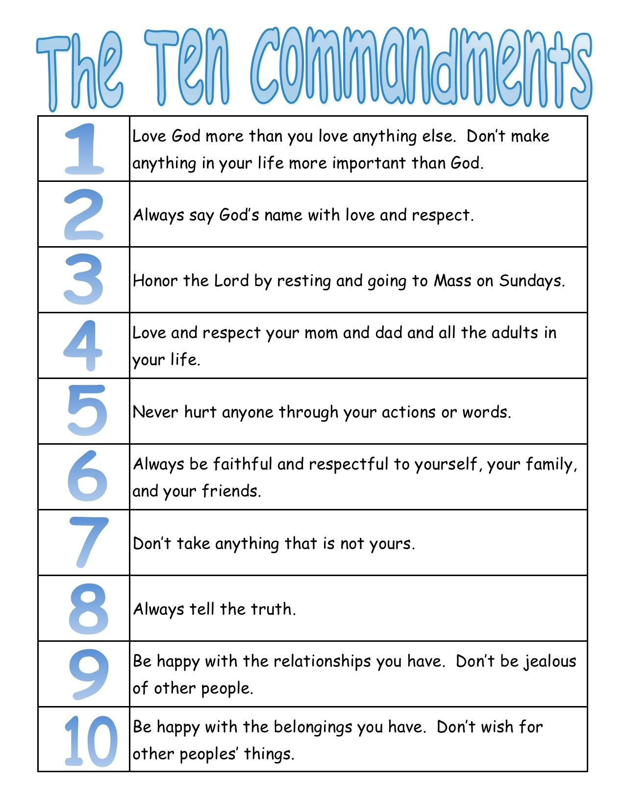 10 Commandments Catholic - The Ten Commandments Worksheet For Kids for Free Catholic Ten Commandments Printable