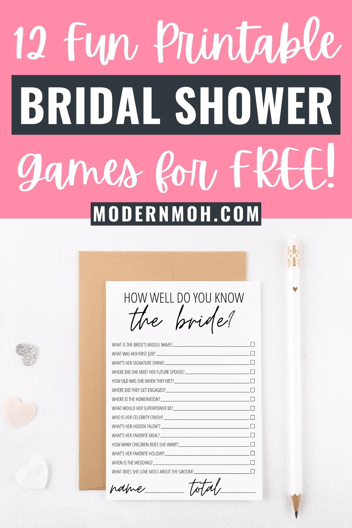 12 Free Printable Bridal Shower Games | Modern Moh in Free Bridal Shower Printables