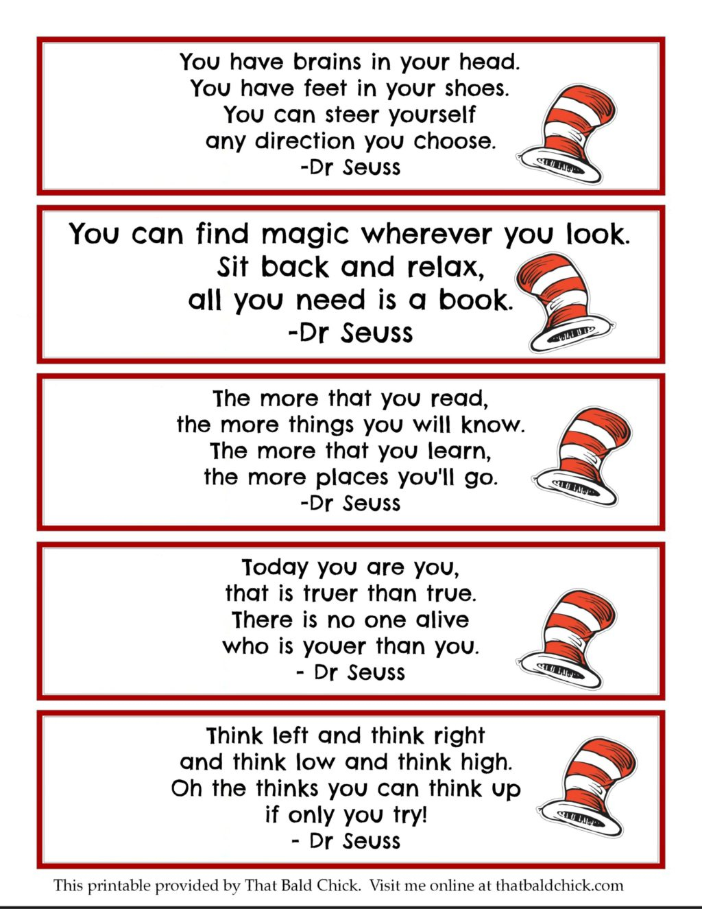 13+ Dr Seuss Printables + Free Bookmarks — That Bald Chick® in Dr Seuss Free Printables