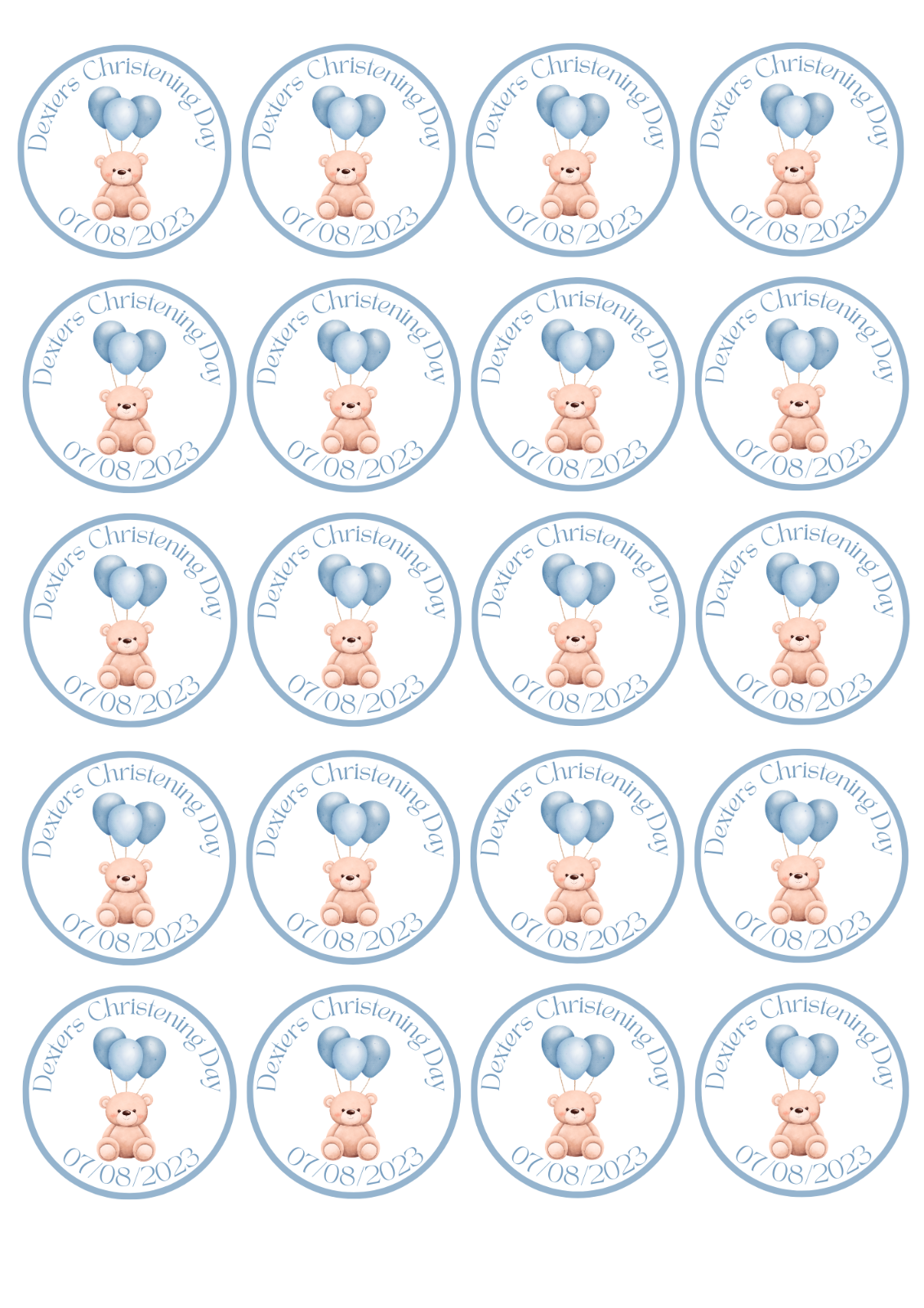 20 X Edible Personalised Christening / Baptism Teddy Bear Cupcake throughout Baptism Cupcake Toppers Printable Free