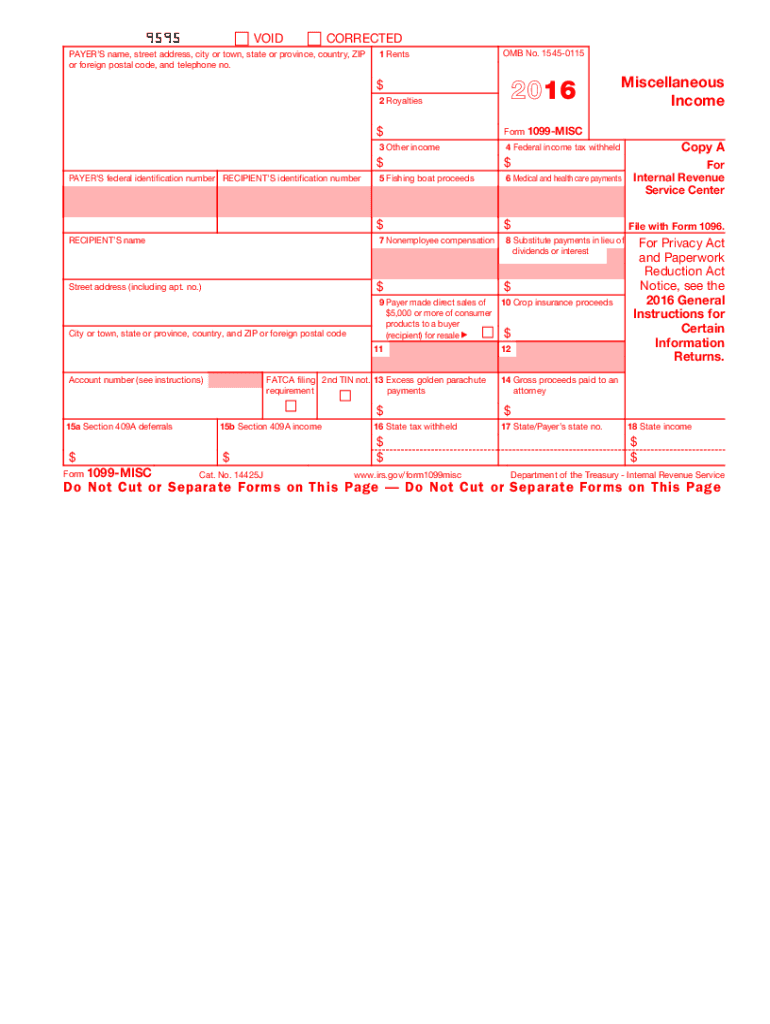 2016 Form Irs 1099-Misc Fill Online, Printable, Fillable, Blank with regard to Free Printable 1099 Form