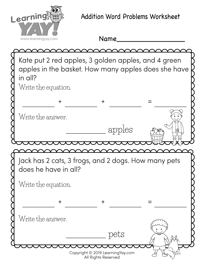 Addition Word Problems Worksheet For 1St Grade (Free Printable) intended for Free Printable 1st Grade Math Word Problems